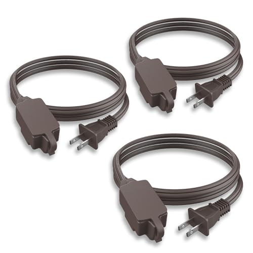 PLUGTUL Indoor Extension Cord 6 FT, 2 Prong Brown Extension Cord, 3 Polarized Outlets with Safety Cap Protect for Home Office, 16/2 SPT-2 ETL Listed, 3 Pack - color: Brown, size: 6FT