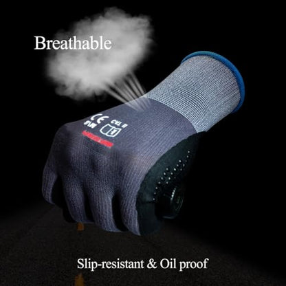Gasoline Safety Work Gloves Extra Micro-Foam Nitrile Coated-12 Pairs,Endurance Seamless Knit Nylon Spandex,Dots on Palm, Dot Grip Gloves，Work Gloves Men and Women (12, 2XL) - size: XX-Large
