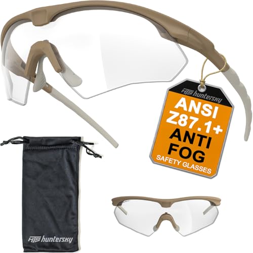 HTS HUNTERSKY S53 anti fog Tactical Shooting Range Safety Glasses Ballistic eye protection Hunting Airsoft Riding Pickleball - color: S53 Khaki / Clear
