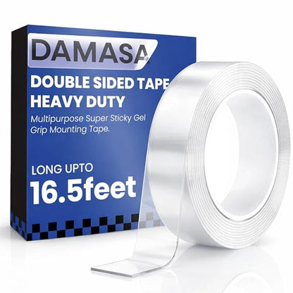 DAMASA Double Sided Tape Heavy Duty Nano Tape for Strong Adhesion & Picture Hanging, 1.18" x 198" Long Clear Mounting Tape Adhesive Tape for Reliable, Mess-Free Application (16.5 Feet) - size: 1.18 x 16.5 Feet