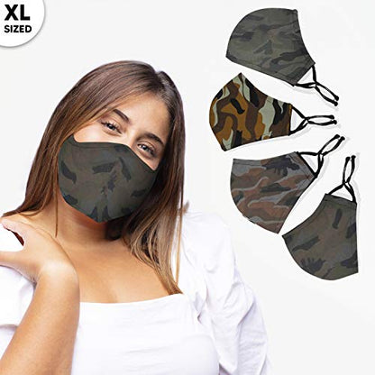 Face Mask from Large to 2XL(X-Large), with nose wire, adjustable loop, breathable (X-Large, Camo (4-Pack)) - color: Camo (4-pack), size: 1 Count (Pack of 4)
