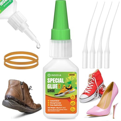 INSOIA Clear Super Glue for Shoe Repair, 20g, Waterproof, Strong, Quick Fix, Bonding Shoe Sole, Boots, Sandals, Sneakers, Leather & Footwear Items - size: 20 Grams * 1 Pack, style: Shoe Glue