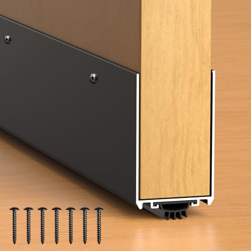 Aluminum Door Draft Stopper, 1-3/4 x 48 Weather Stripping Seal with Kick Plate, Under Door Gap Filler, U-Shape Door Sweep for Bottom of Doors Exterior/Interior (Black, 1 Pack) - color: Black, size: 48 Inches