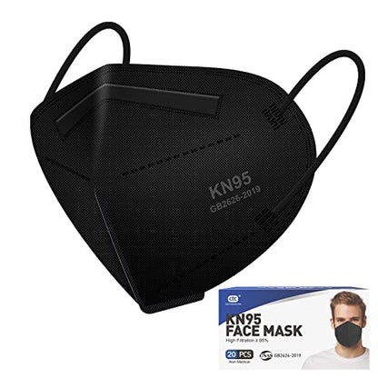 KN95 Black Face Masks 20pcs 5-Layer Cup Dust Masks Filtration Efficiency ≥95% Individually Packaged Breathable Face Mask