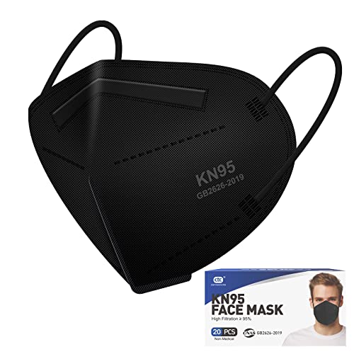 KN95 Black Face Masks 20pcs 5-Layer Cup Dust Masks Filtration Efficiency ≥95% Individually Packaged Breathable Face Mask