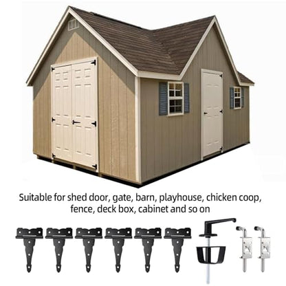 Shed Door Kit, 5-1/2" L-Handle Door Lock with 2pcs Stainless Steel Latches and 6pcs 6" Hinges