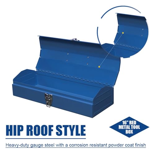 2PCS Portable Tool Box, Metal Tool Box, 4 Non-Slip Foot Pads, Ideal for Trailer, Mechanic, DIY-ers, Car Toolbox, Workshops, Garages, Repair Shops,Blue - size: 2P-16in-Blue