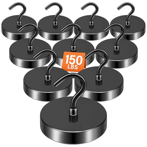 FINDMAG Black Magnetic Hooks for Classroom, 150lbs Magnetic Hooks for Hanging, Cruise Ship Magnets, Strong Magnets Heavy Duty, Locker Decorations, Fridge Decor, Office Supplies, 10 Pack - color: Black, size: 10Pack 150LBS+