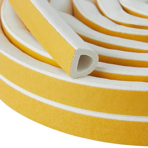 QDiShi White D-Shape Weather Stripping Seal Strip 20FT Door Window Gap Filler Insulation Trim for Exterior Door Frame, Self-Adhesive Backing Seals Large Gap (from 5/16 to 15/32 inch) - color: White