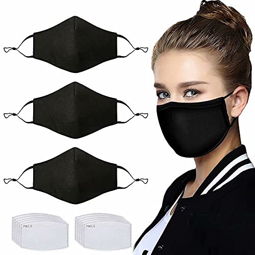 NBDIB Adult Adjustable Face Protection with Filter Pocket and Nose Wire Black Breathable Cloth Mask with 10Pcs Filters - color: 3+10pcs