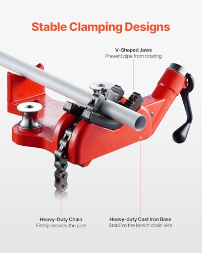 VEVOR Heavy-Duty Pipe Chain Vise, 1/2" - 8" Pipe Capacity, 34.6" Rugged Chain & Cast Iron Base, Industrial-Grade Pipe Clamping for Plumbing, Automotive Repairs, Metalworking - size: 1/2" - 8" Bench Mount