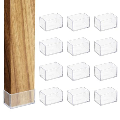 uxcell 12 Pcs Transparent Chair Leg Floor Protectors, 1 x 1.5 Inch Rectangle PVC Chair Leg Caps for Hardwood Floors, Non-Slip Reduce Noise Table Furniture Cover - size: 1 X 1.5 Inch