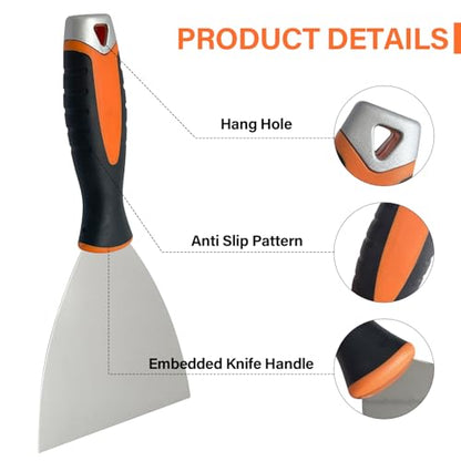 Drywall Hand Tool Kit, 5Pcs Stainless Steel Putty Knife Scrapers Taping Knife with Mud Pan for Drywall Repairing, Paint Scraping and Wallpaper Removing (6pcs) - color: 6pcs