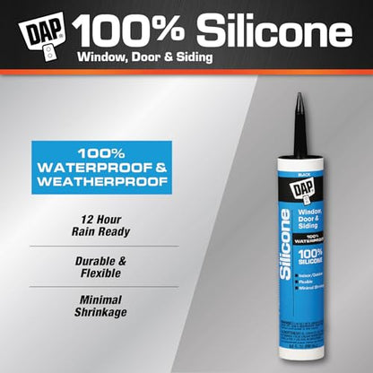 DAP 100% Silicone Rubber Window, Door, and Siding Sealant, Black 9.8 Oz (7079808642)