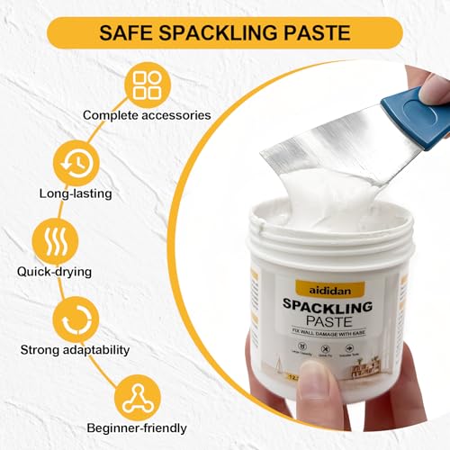 Drywall Repair Kit, 12.2oz Wall Patch Repair Kit, Spackle Wall Repair with Wall Patches/Sanding Sponge/Putty Knife/Scrapers/Gloves, Wall Mending Agent, Wall Surface Hole Fill Quick and Easy Solution