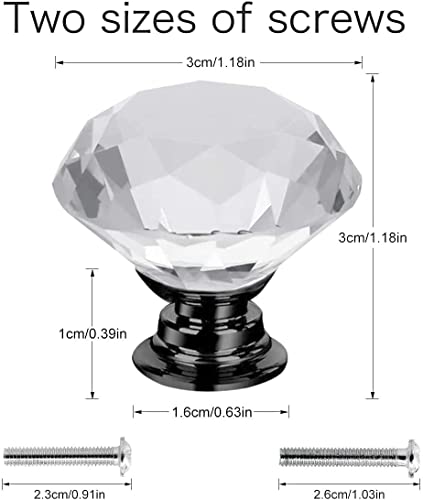 Akstore 6 Pcs Crystal Glass Cabinet Knobs 30mm Diamond Shape Drawer Kitchen Cabinets Dresser Cupboard Wardrobe Pulls Handles (30mm, Clear-Black) - color: Clear-Black, size: 30 mm