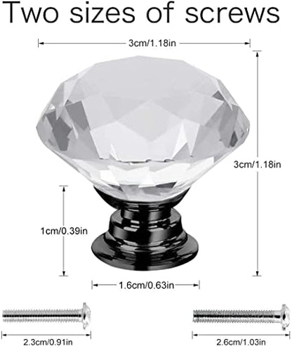Akstore 6 Pcs Crystal Glass Cabinet Knobs 30mm Diamond Shape Drawer Kitchen Cabinets Dresser Cupboard Wardrobe Pulls Handles (30mm, Clear-Black) - color: Clear-Black, size: 30 mm