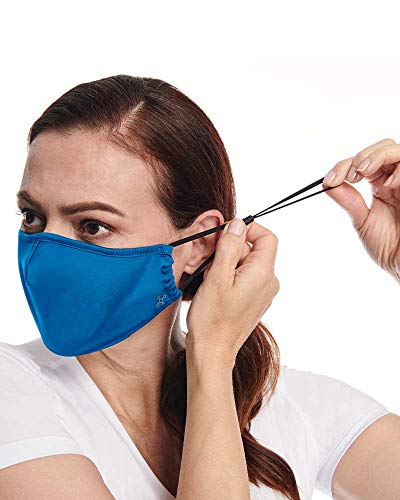 Tommie Copper Community Wear Face Masks I Double Lined, Copper Infused, Ear Straps & Nose Wire, Face Covering (Pack of 2) - style: Black & Cobalt Blue