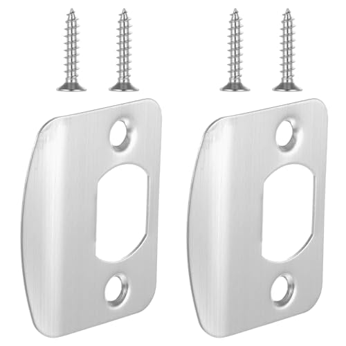 Door Strike Plate 2-1/4"x1-3/4", 2 Pcs Universal Right Angle Design Stainless Steel Construction Extended Lip Door Latch Plates Hardware with 4 Pcs 0.8" Screws for Interior/Exterior Doors (Silver) - color: Silver