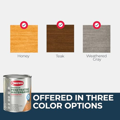 Owatrol Aquadecks Wood Stain and Sealer 85 Oz – Teak - Deck Stain and Sealer Waterproof, Outdoor & Exterior Wood Stain and Sealer in One – Water-Based Penetrating Matte Finish - color: Teak