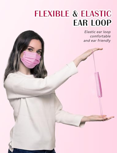Disposable Face Mask For Adults - Travel Essentials, 100 Pack Individually Wrapped, 4 Ply Protection,Safety Masks Disposable - color: Pink