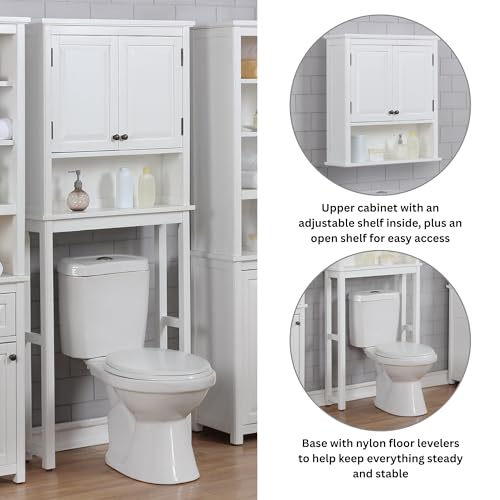 Alaterre Furniture Dorset Over-the-Toilet Storage Cabinet Set – Bathroom Organizer with Adjustable Shelf, Open Display Shelf, Zinc Hinges, and Nylon Floor Levelers (White) - size: Toilet Shelf + Cabinet