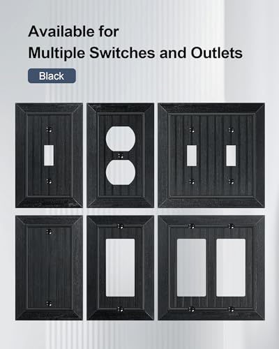 2-Pack Classic Beadboard Single Blank Wall Plate, Unbreakable Polycarbonate Wall Plate Cover, Matte Black 1 Gang Wall Plate for Unused Outlets/Switches - color: Matte Black, size: 1 Blank 2PK