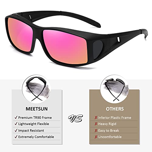 MEETSUN Fit Over Glasses Sunglasses for Men Women,Wrap Around Sunglasses Polarized UV400 Protection - color: (Z1)matte Black Frame-purple Mirror Lens