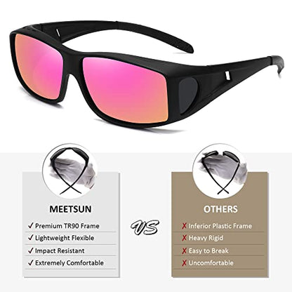 MEETSUN Fit Over Glasses Sunglasses for Men Women,Wrap Around Sunglasses Polarized UV400 Protection - color: (Z1)matte Black Frame-purple Mirror Lens