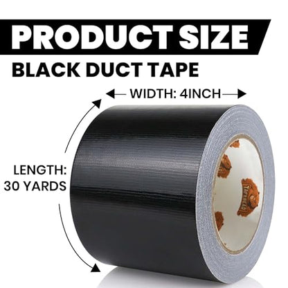 TAPEBEAR Black Duct Tape Heavy Duty 4" x 90FT, Strong Tough Utility Ducting Tape Waterproof, No Residue, Flexible, Hand Tear Binding Tape Industrial Strength for Bundle, Patch, Protect & Repair - color: Black, size: 4" x 90FT