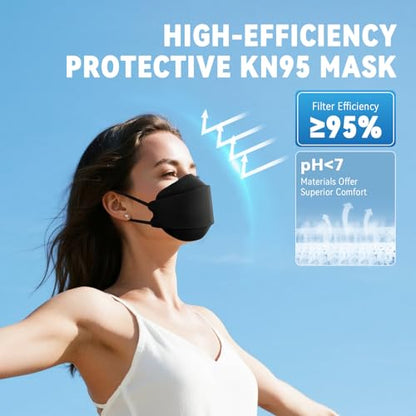 akgk KN95 Face Masks 50 Pack for Adults, 5-Ply Black Disposable Face Mask Against PM 2.5 Smoke and Dust - color: Adult-black