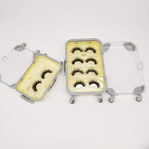 False Eyelash Storage Box, Portable Travel Organizer Mini Luggage False Eyelash Tray Makeup Tool (PALE YELLOW) - color: PALE YELLOW
