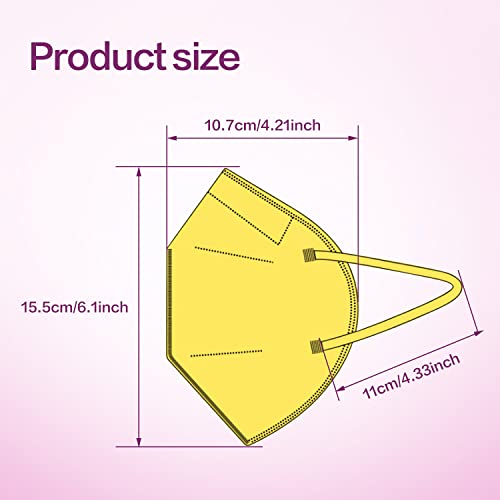 Miuphro KN95 Face Mask, 5-Layer Design Cup Dust Safety KN95 Masks 25 Pack, Yellow - color: Yellow