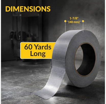 Brixwell Duct Tape Heavy Duty 1.88 Inch x 60 Yards Gray, Waterproof Adhesive Roll with Reinforced Cotton Mesh Backing, Professional Grade for Indoor Outdoor Repairs, Sealing, Bundling, Packaging Use - size: 1.88" x 60 yards