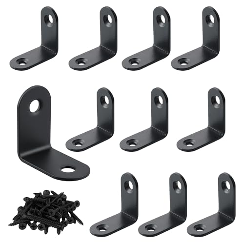 Alise 10PCS L Bracket Corner Brace, Black Stainless Steel L Brackets for Shelves, Heavy Duty Shelf Brackets, Joint Right Angle Bracket Small L Brackets for Wood Furniture Cabinet Chair (1.2x1.2 in) - color: Black, size: (10P)1.2x1.2 inch