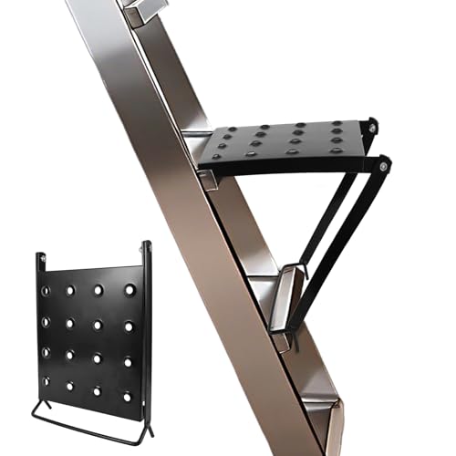 Foldable Ladder Platform, 300lbs Capacity Non-Slip Stable Work Tray Attachment Metal Ladder Step Platform for Painters, Tools & DIY (Black)