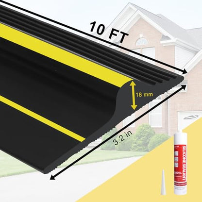 DGSL 10FT Garage Door Threshold Seal Strip, Upgrade 0.7'' Heavy Duty Garage Rubber Bottom Seal, DIY Weather Stripping Replacement with 2 Adhesives - size: 10 Feet