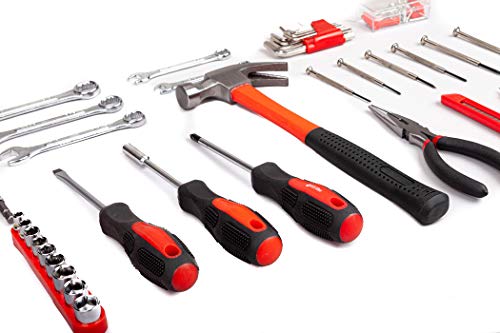 Cartman 148 Piece Automotive and Household Tool Set Perfect for Car Enthusiasts and DIY Home Repairs - color: Red