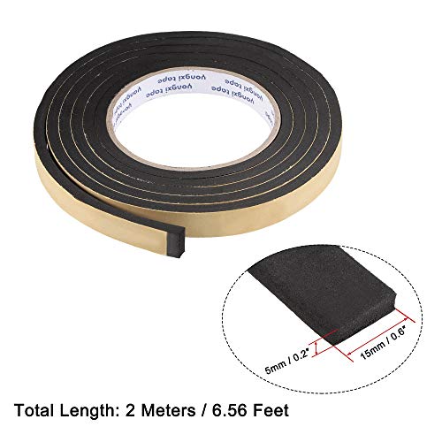 uxcell Sealing Foam Tape 15mm Wide 5mm Thick 2m/6.56ft Long, EVA Self Adhesive Weather Strip for Window Door Insulation - size: 15mmx5mmx2m