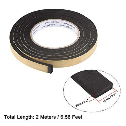 uxcell Sealing Foam Tape 15mm Wide 5mm Thick 2m/6.56ft Long, EVA Self Adhesive Weather Strip for Window Door Insulation - size: 15mmx5mmx2m