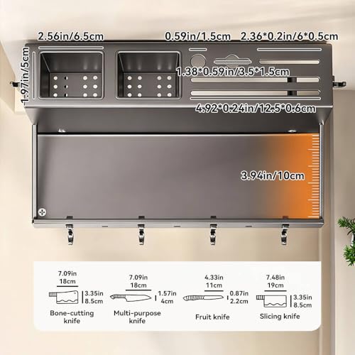 Multifunctional Wall-Mounted Knife Holder Kitchen Utensils Holder Spice Storage Organizer Rack for Knives, Spoons, Chopsticks, Towels, Pot Lids, Spice Jars (White) - color: White
