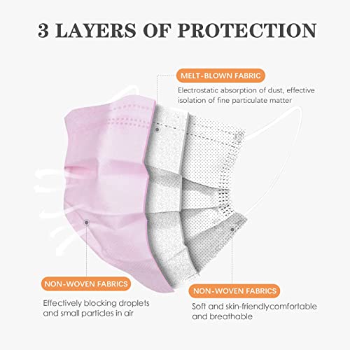 Wecolor 120 Pack Disposable Face Masks with Elastic Ear Loop, 3 Ply Breathable (Pink) - color: Pink, size: 1 Count (Pack of 120)