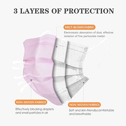 Wecolor 120 Pack Disposable Face Masks with Elastic Ear Loop, 3 Ply Breathable (Pink) - color: Pink, size: 1 Count (Pack of 120)