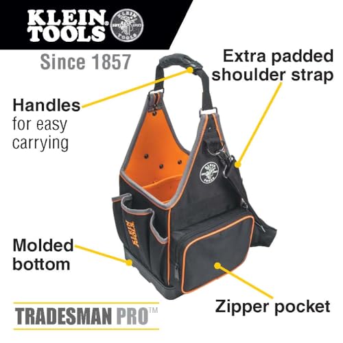 Klein Tools 554158-14 Tool Bag, Tradesman Pro Tote with 20 Pockets Made of 1680d Ballistic Weave and a Fully Molded Bottom, 8-Inch - size: 8-Inch Tote