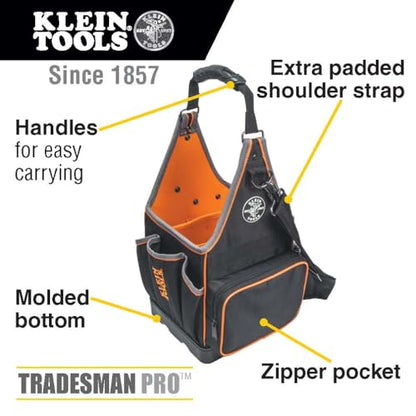 Klein Tools 554158-14 Tool Bag, Tradesman Pro Tote with 20 Pockets Made of 1680d Ballistic Weave and a Fully Molded Bottom, 8-Inch - size: 8-Inch Tote