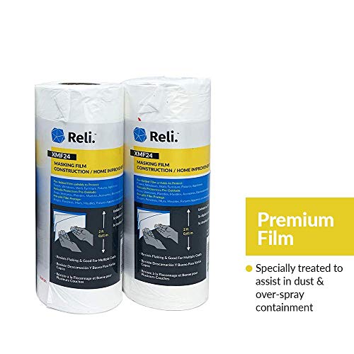 Reli. Masking Film, 1 Roll | 180' Foot x 24" Inch | Masking Plastic Film, Pre-Folded | Hand-Masking for Painting & Automotive | Plastic Overspray Protection - size: 180 foot length x 24 inch width | 1 roll