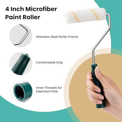 Paint Roller Covers, 26 Pack, 4 Inch 3/8" Nap Microfiber Small Paint Rollers Set, Mini Roller Brush Covers for All Paints and Stains, Painting Supplies for Painting House Wall Cabinet
