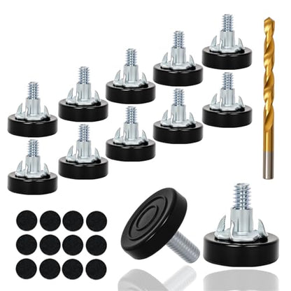 12 PCS M6 Thread Furniture Feet Levelers,Furniture Leveling Feet with T-Nuts,Suitable for Tables, cabinets, Chairs, Stool Legs (12, M6 Leveling Feet/with Drill bits) - color: Black 12 Pack, size: M6 in with T nut & drill bits