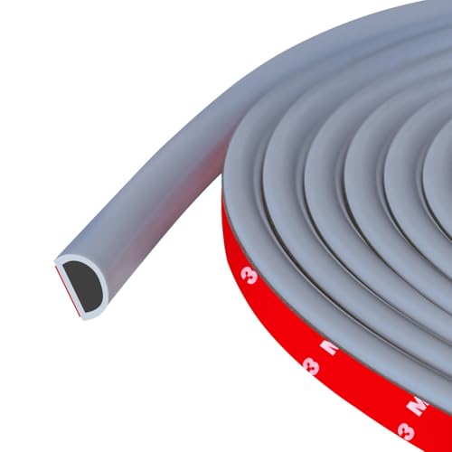 Weather Stripping Door Seal, Self Adhesive Silicone D Shaped Weather Strip, Door Seal Strip for Door Frame/Window Seal, 20Ft, Grey (3/8" W × 5/16" T) - color: Gray, size: M (3/8" W × 5/16" T)