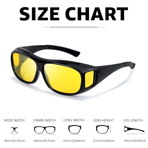 Myiaur Night Vision Glasses for Men Women, Polarized Fit Over Wrap Around Driving Glasses, Anti Glare and UV400 Protection - color: A01 Black/ Yellow Night Vision Glasses